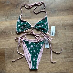 NWT PacSun Green and Pink Star Bikini